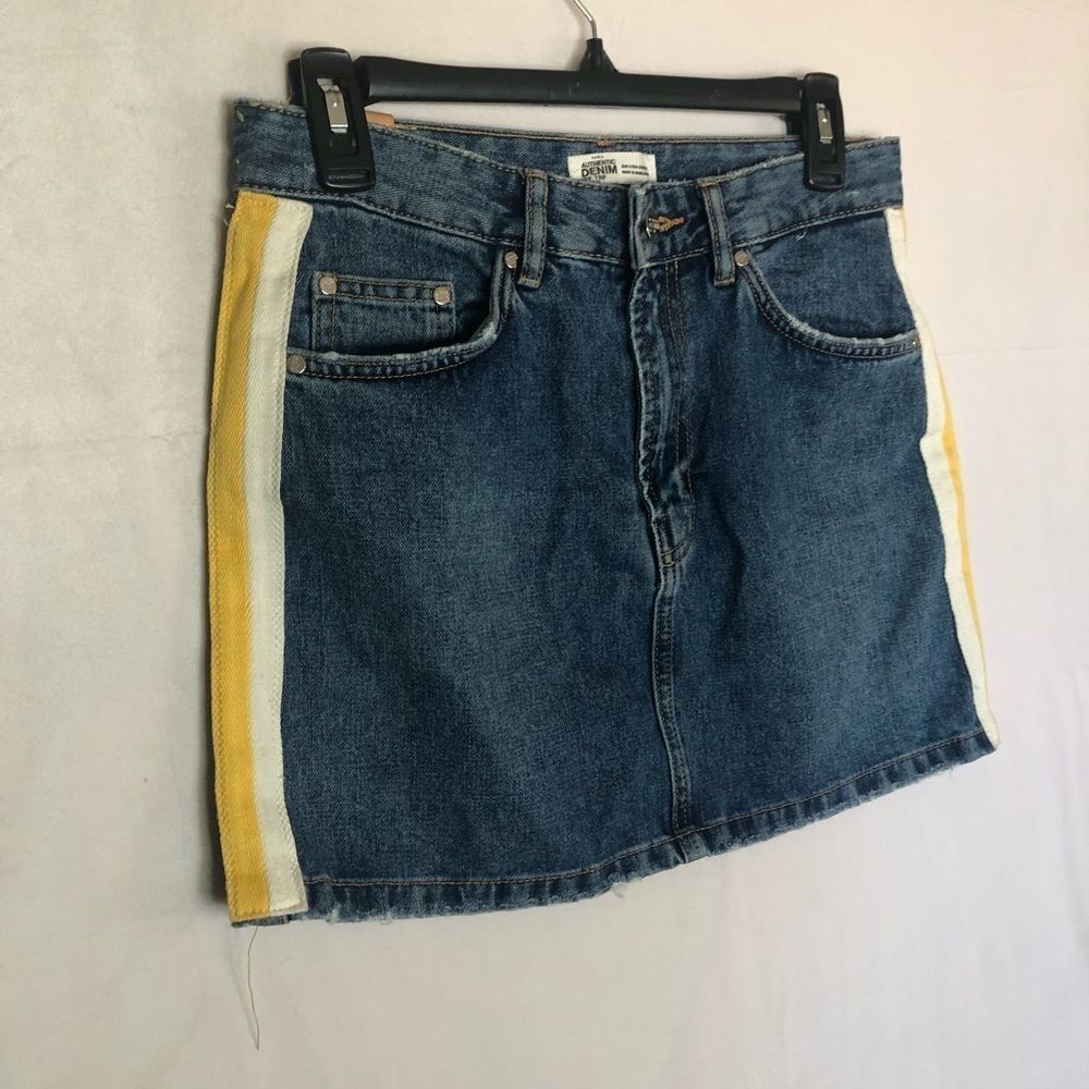ZARA trafaluc denim mini skirt yellow white fabric small